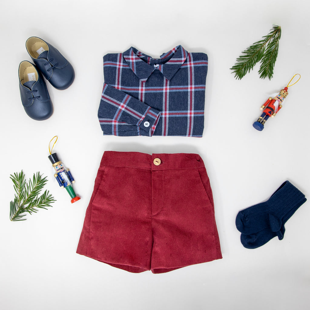 Boys Classic Burgundy Corduroy Shorts - Bebe Bombom
