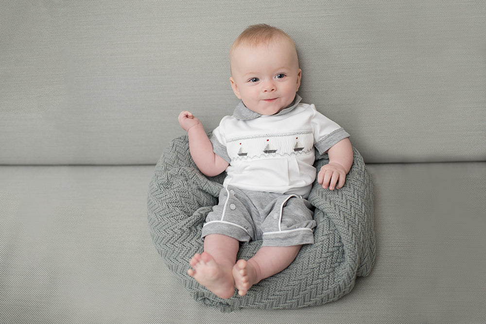 Grey Boats Short Set - Bebe Bombom