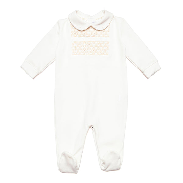 Handsmocked Babygrow in Neutral Colours - Bebe Bombom