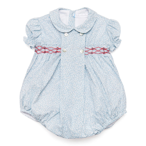 Classic Floral Handsmocked Romper with Peter Pan Collar - Bebe Bombom