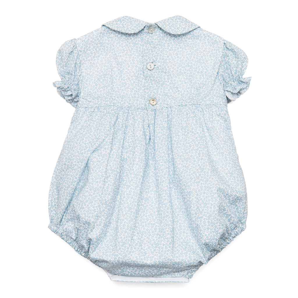 Classic Floral Handsmocked Romper with Peter Pan Collar - Bebe Bombom