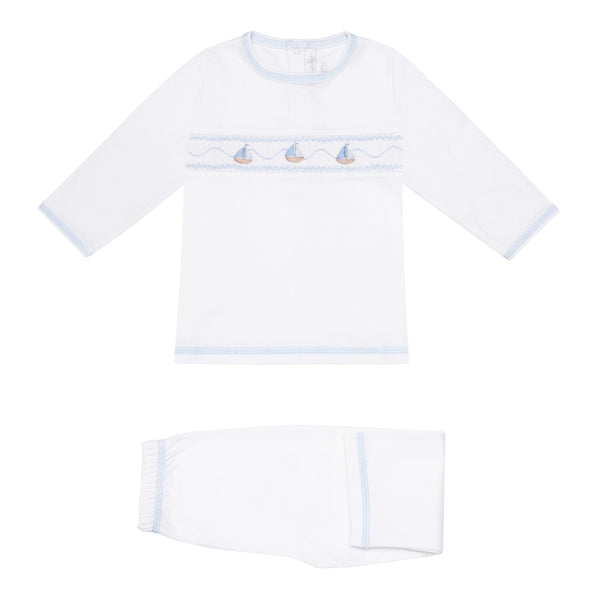 Soft Pima Cotton Handsmocked Boats Pyjamas - Bebe Bombom