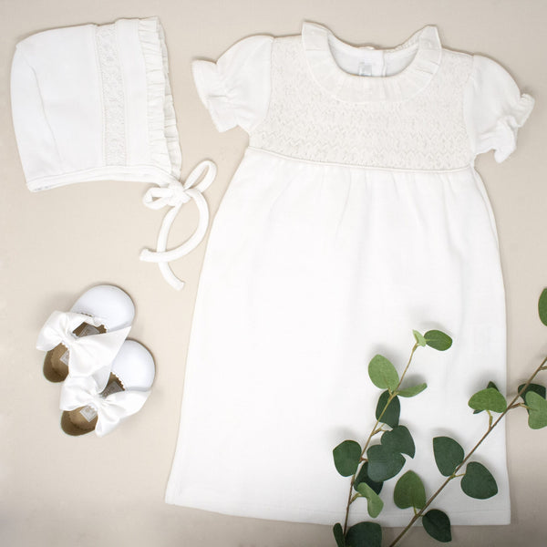 White Handsmocked Christening Set - Bebe Bombom