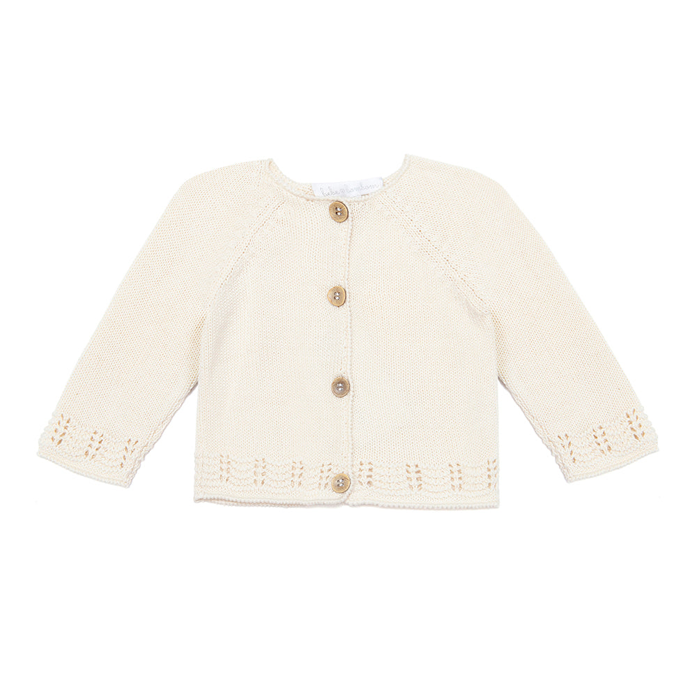 New! Knitted Pima Cotton Cardigan - Cream - Bebe Bombom