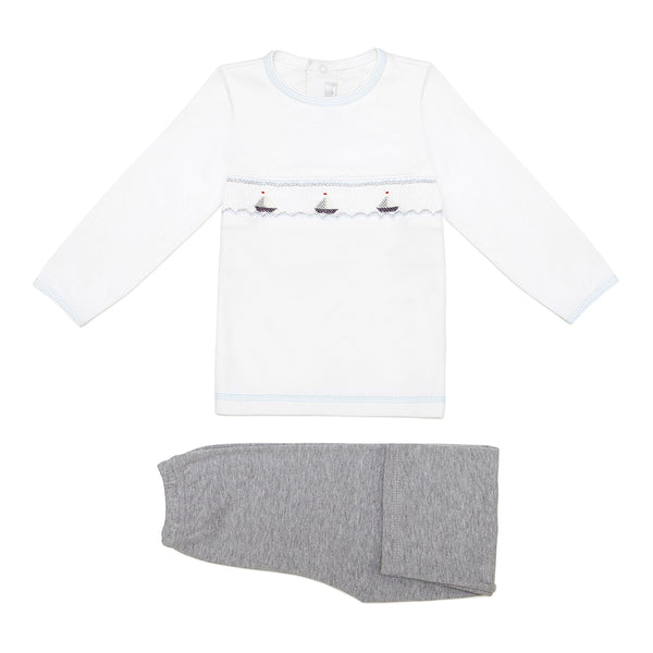 Soft Pima Cotton Handsmocked Boats Pyjamas - Bebe Bombom