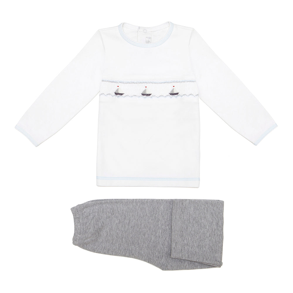 Soft Pima Cotton Handsmocked Boats Pyjamas Bebe Bombom